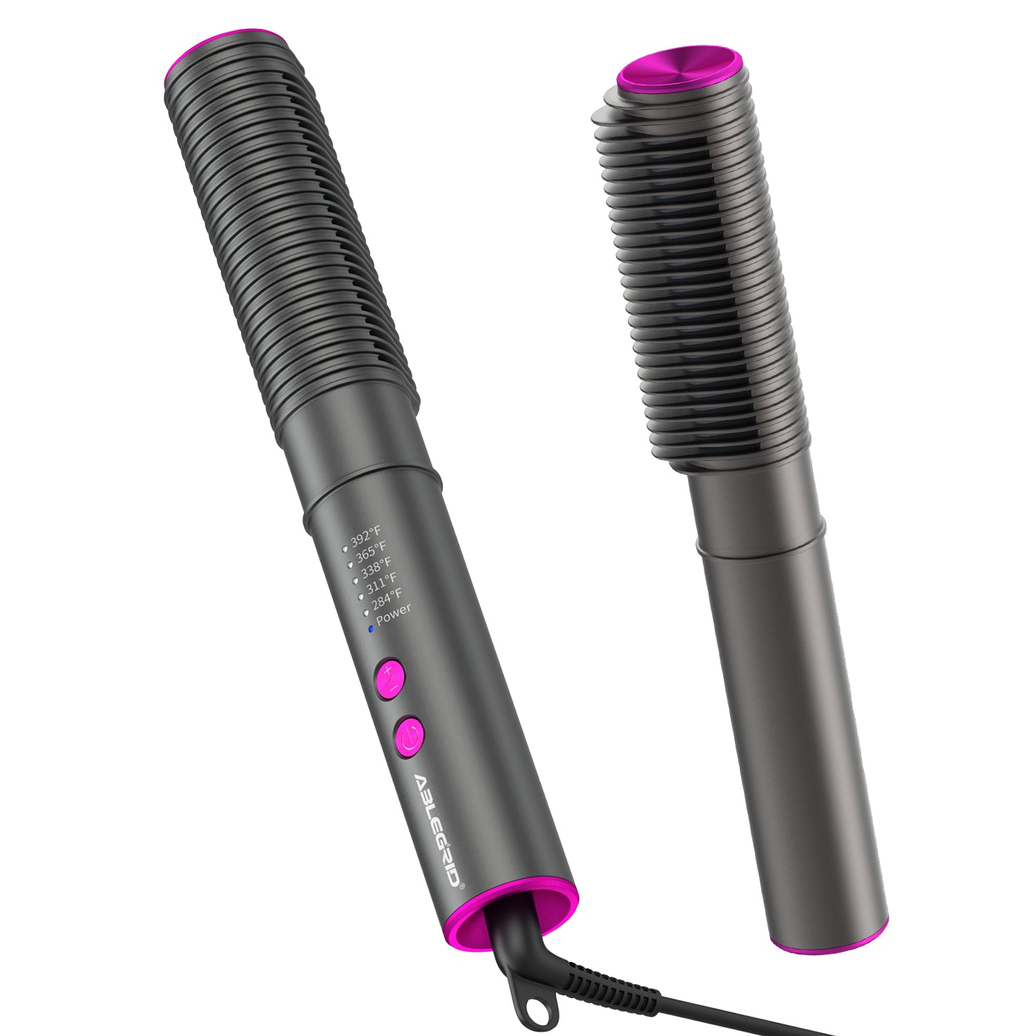 ABLEGRID ストレートヘアアイロン & カールブラシ、コードレスストレートヘアアイロン ポータブル ホットコーム 旅行用、マイナスイオンストレートアイロン、2モデル 5温度設定 & 火傷防止、充電式、ダークグレー