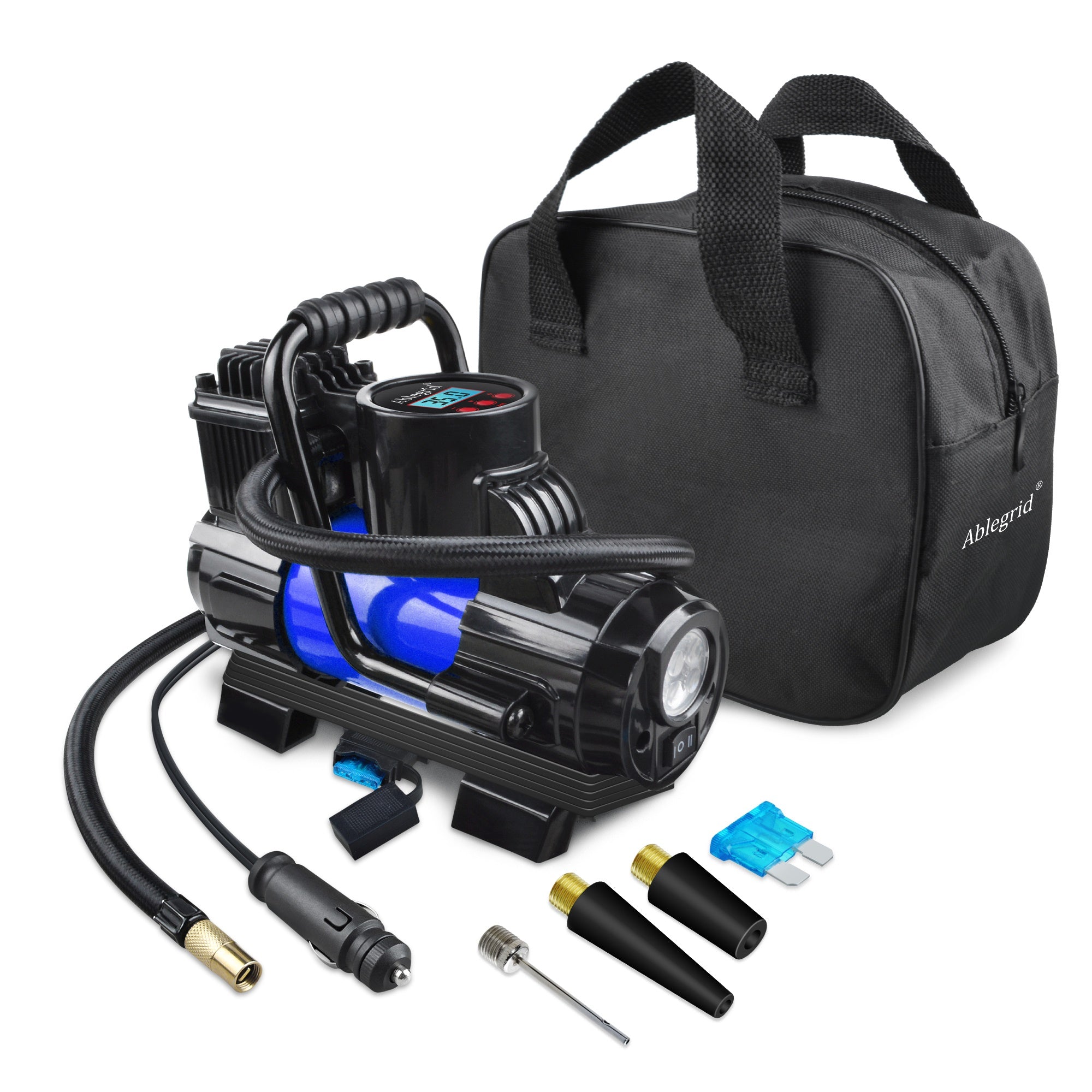 Ablegrid 12V DC Portable 150PSI Air Compressor Car Tyre Tire Inflator Pump Auto Shut Off LED Digital Display with Carrying Bag for Car Ties, Ball, Air Bed, Balloon and More