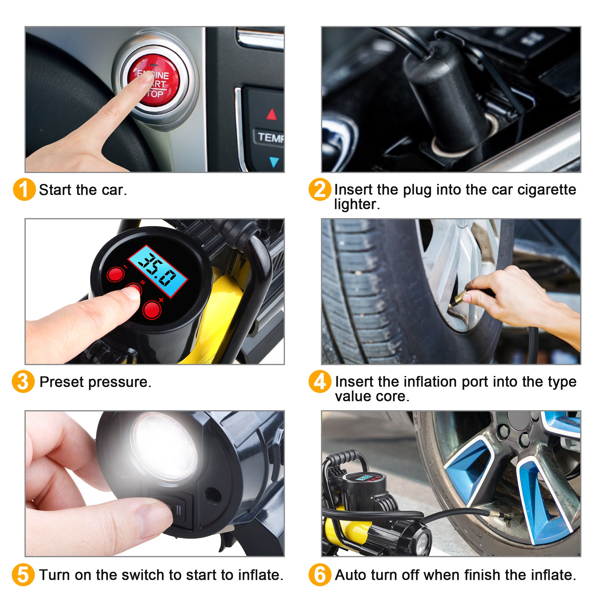 Ablegrid 12V DC Portable 150PSI Air Compressor Car Tyre Tire Inflator Pump Auto Shut Off LED Digital Display with Carrying Bag for Car Ties, Ball, Air Bed, Balloon and More