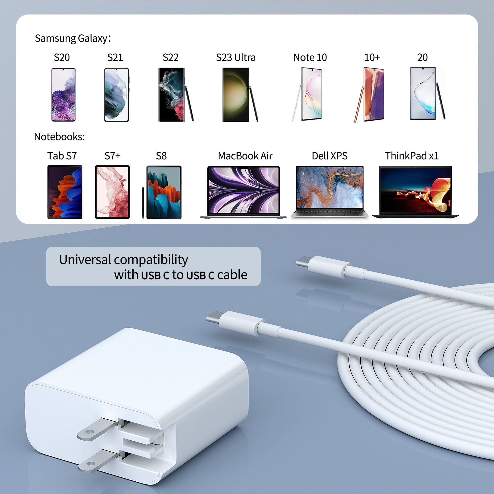 45W USB C Super Fast Charger,Ablegrid Type C Wall Charger Block with 6FT Android Phone Charger Cable for Galaxy S23 Ultra/S23/S23+/S22+/S22 Ultra/S22+/Note 20/S20/S21, Galaxy Tab S7+/S8+ 2pack
