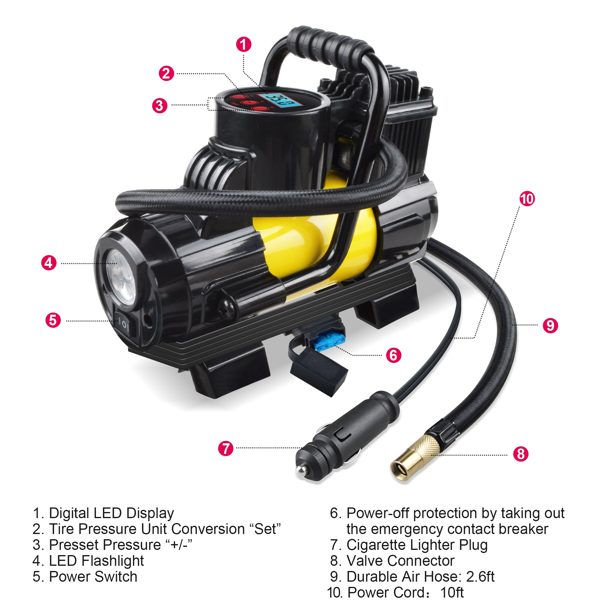 Ablegrid 12V DC Portable 150PSI Air Compressor Car Tyre Tire Inflator Pump Auto Shut Off LED Digital Display with Carrying Bag for Car Ties, Ball, Air Bed, Balloon and More