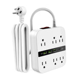Regleta con protector de sobretensiones: 6 tomas de corriente amplias y 4 puertos USB (1 USB C), extensor de tomas Ablegrid con cable de extensión plano blanco de 2 m para viajes, cruceros y dormitorios. Listado por UL.