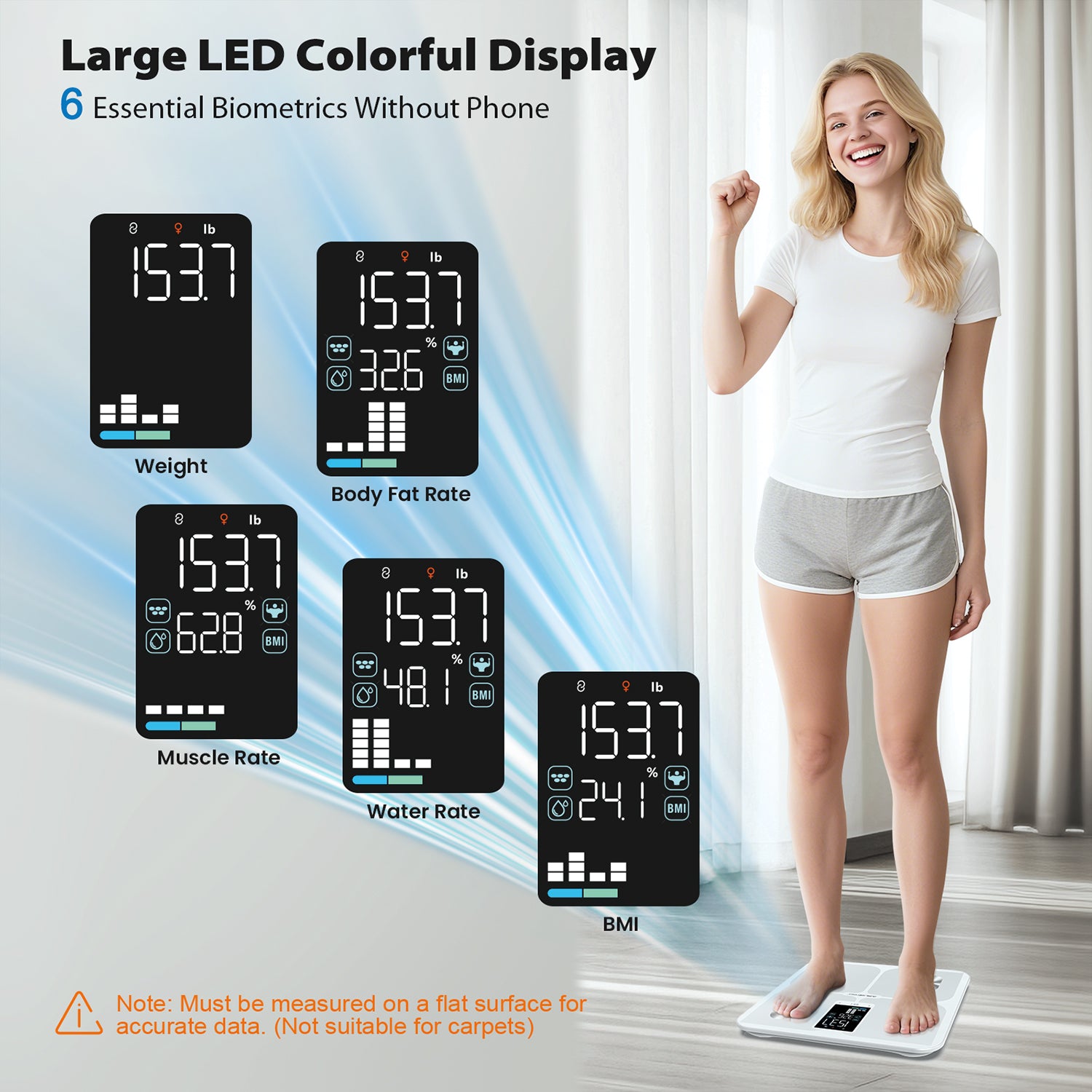 ABLEGRID Digital Smart Scale for Body Weight, Accurate Bathroom Scale with Large Display, Body Composition Scale with BMI Body Fat Muscle Mass, Weight Machine for People with Fitness App, 400lb