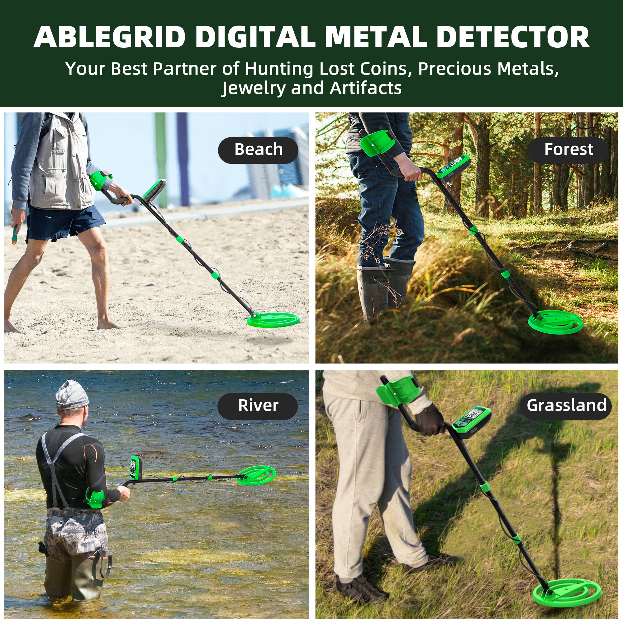 ABLEGRID Rechargeable Metal Detector for Adults and Kids, Professional Gold and Silver Detector with LCD Display, High Accuracy Waterproof Pinpoint 5 Modes, 10" Coil Lightweight Metales Detectors