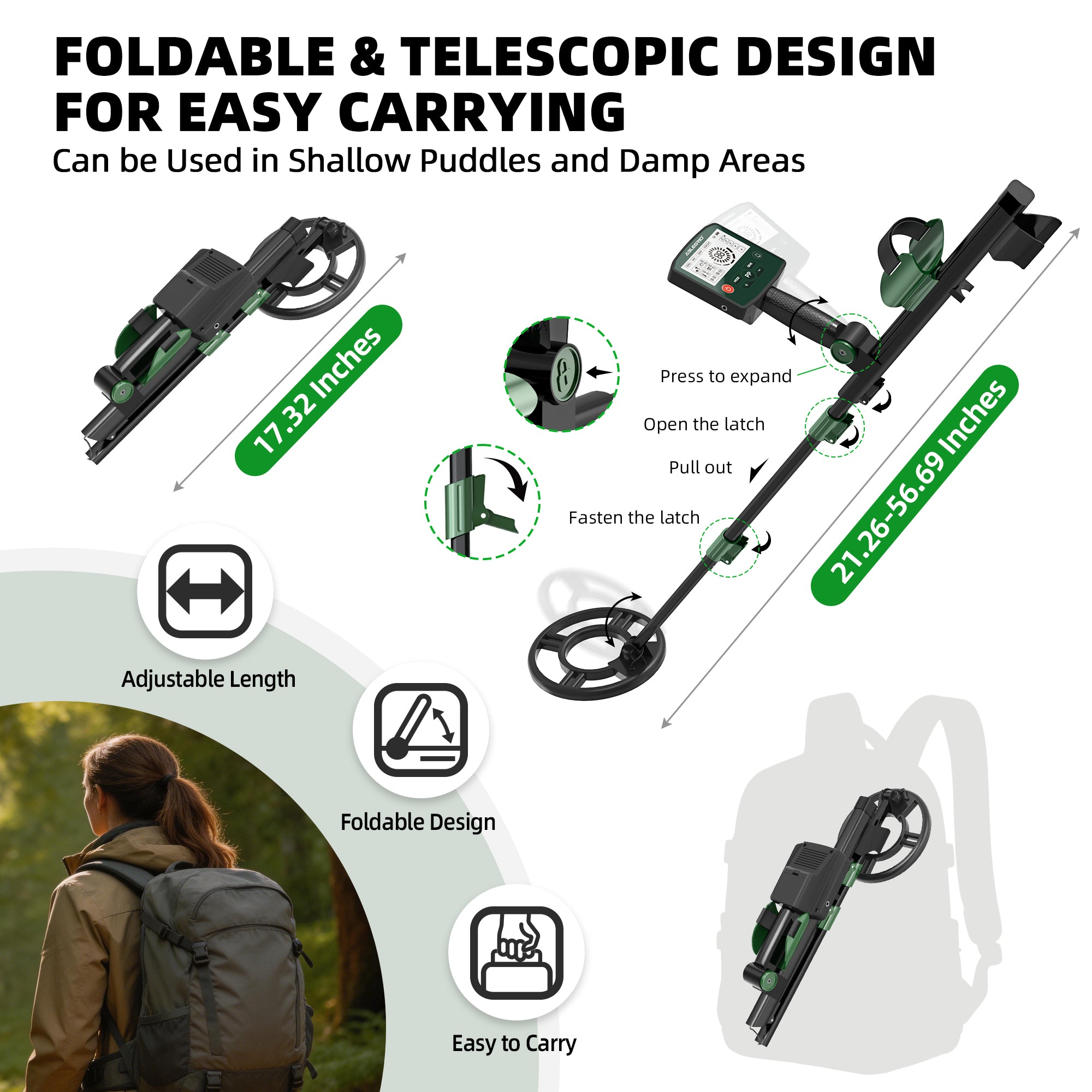 ABLEGRID Metal Detector for Adults and Kids Rechargeable, Professional Gold and Silver Detector with LCD Display, High Accuracy Waterproof Pinpoint 4 Modes, Advanced DSP Chip 10" Coil, GC1021