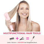 ABLEGRID Hair Straightener Brush for Women and Girls for Professional Salon, Portable Hair Straightener Comb for Travel, 20s Fast Heating & 5 Temp Settings & Anti-Scald, Dual Voltage, Pink