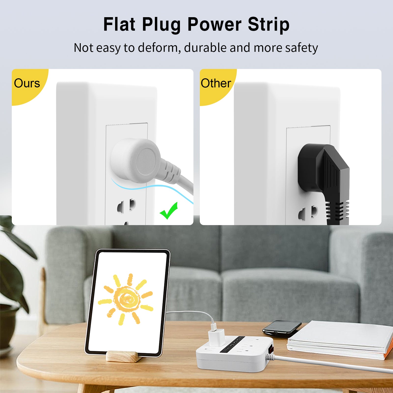 Surge Protector Power Strip - 6 Widely Outlets and 4 USB Ports(1 USB C), Ablegrid Outlet Extender with 6.6ft White Flat Extension Cord for Travel, Cruise Ship and Dorm Room Essentials UL Listed