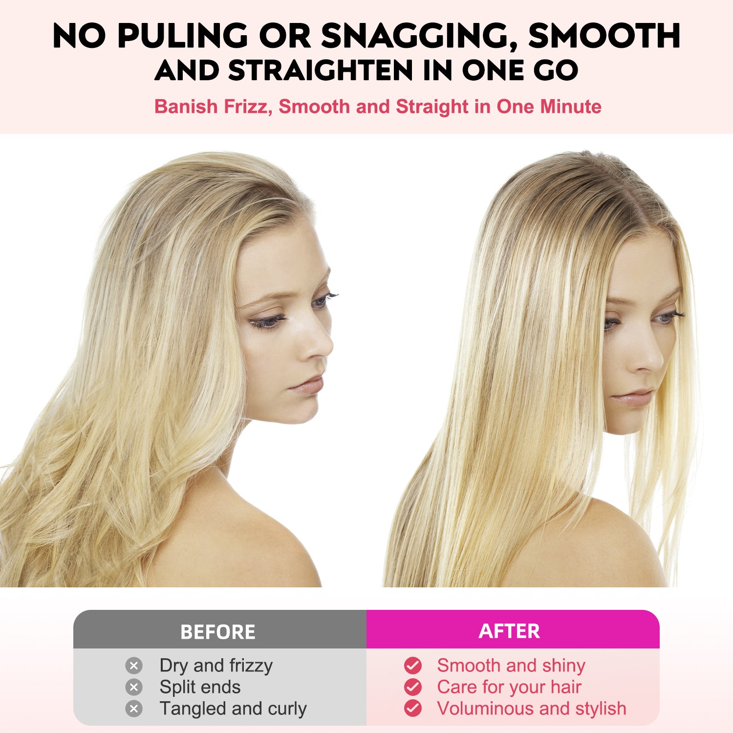 ABLEGRID Hair Straightener Brush for Women and Girls for Professional Salon, Portable Hair Straightener Comb for Travel, 20s Fast Heating & 5 Temp Settings & Anti-Scald, Dual Voltage, Pink