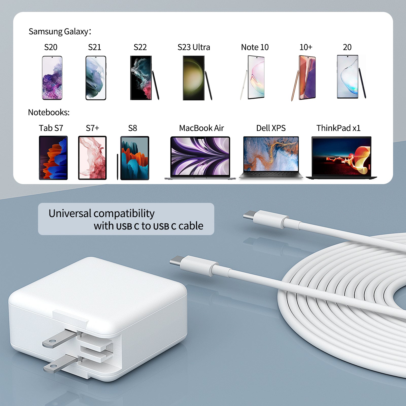 65W USB C Fast Charger, Ablegrid Type C Charger for MacBook Pro, Dell Latitude and Any Laptops or Smart Phones Include Charge Cable（6.6ft/1.8m）