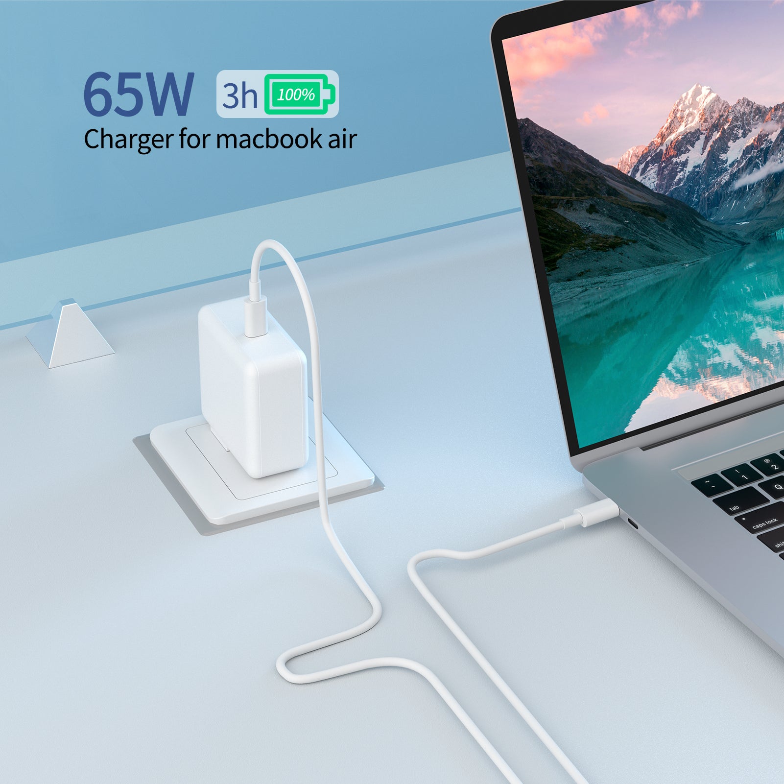 65W USB C 急速充電器、MacBook Pro、Dell Latitude、あらゆるノートパソコンやスマートフォン用のAblegrid Type C充電器、充電ケーブル付属（6.6フィート/1.8m）