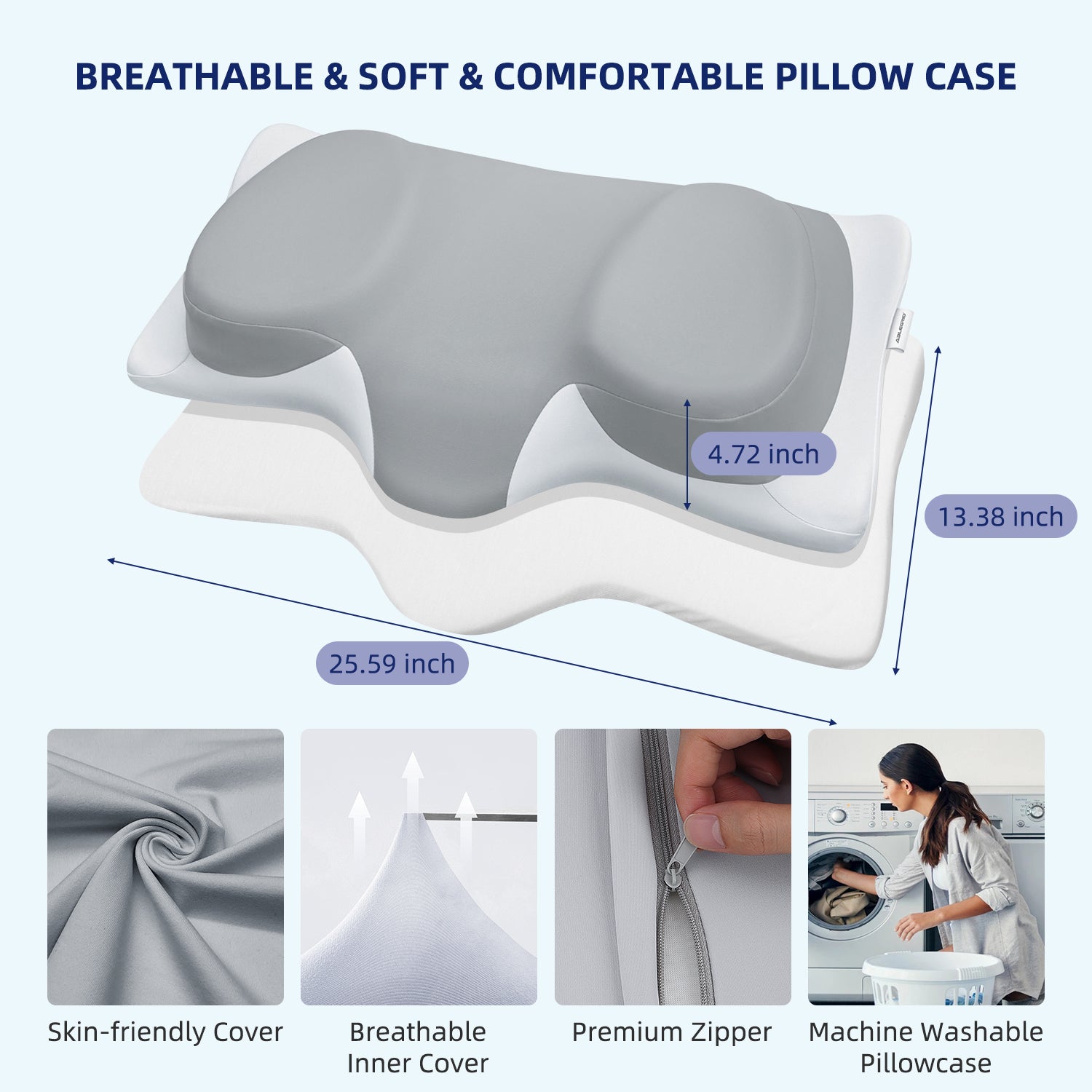 ABLEGRID Cervical Neck Pillow Memory Foam Pillow for Shoulder Pain Relief, Contour Sleeping Support Pillow, Ergonomic Bed Pillow, Orthopedic Neck Back Pillow for Side Stomach Sleeper,Soft & Breathable