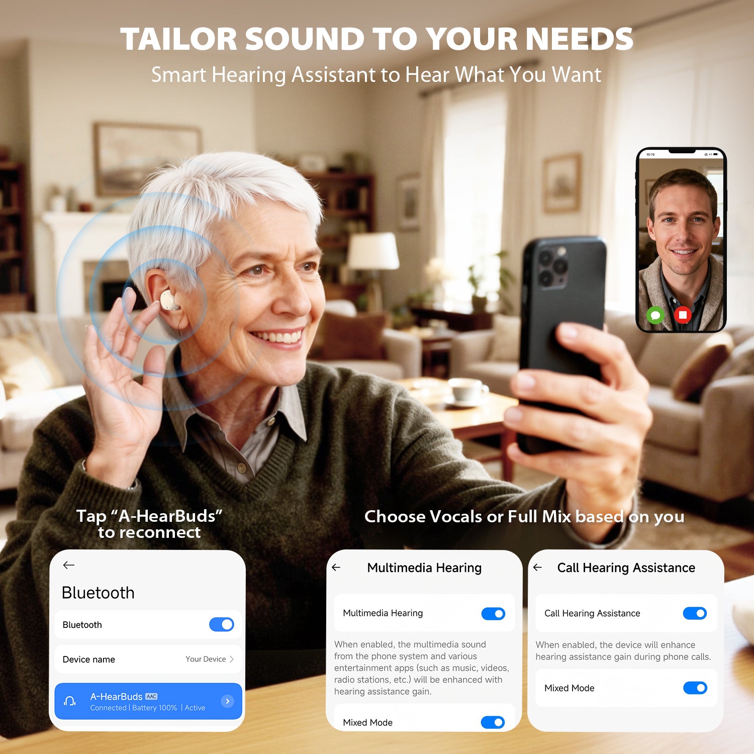 Hearing Aids for Seniors Rechargeable, ABLEGRID OTC Hearing Aids, 16-Channels Nano Hearing Aids with Smart App Adjustable Frequency, Noise Cancellation, 3 Modes, Volume Control, White