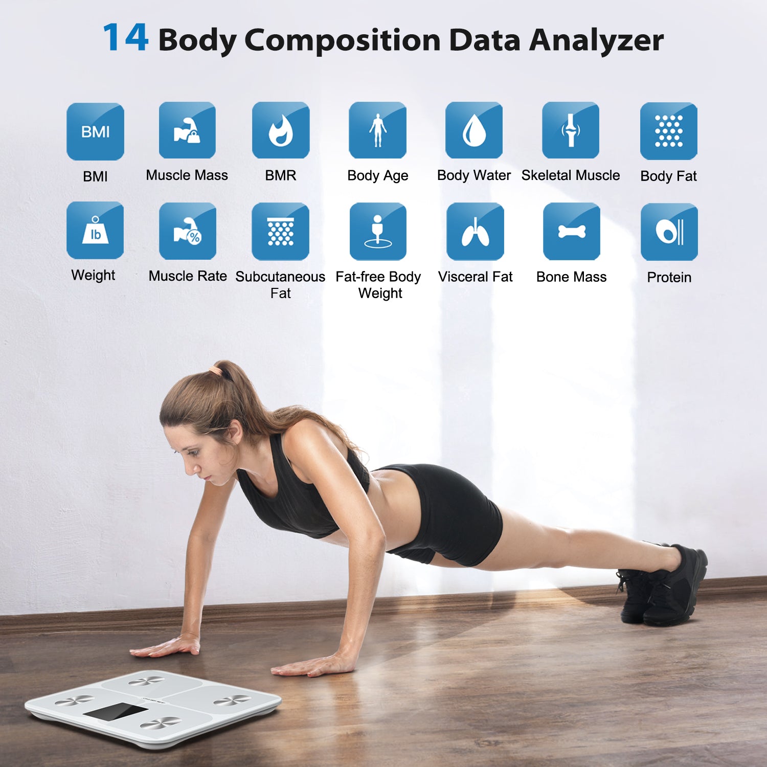 ABLEGRID Digital Smart Scale for Body Weight, Accurate Bathroom Scale with Large Display, Body Composition Scale with BMI Body Fat Muscle Mass, Weight Machine for People with Fitness App, 400lb