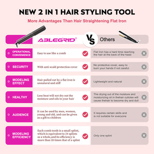 ABLEGRID Hair Straightener & Curl Brush, Cordless Hair Straightener Portable Hot Comb for Travel, Negative Ion Straightening Iron, 2 Models 5 Temp Settings & Anti-Scald, Rechargeable, Dark Grey