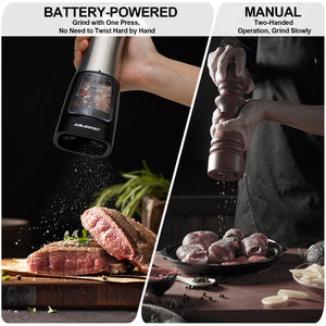 Molinillo de sal y pimienta eléctrico ABLEGRID, recargable y automático, con grosor ajustable, ideal para cocina.