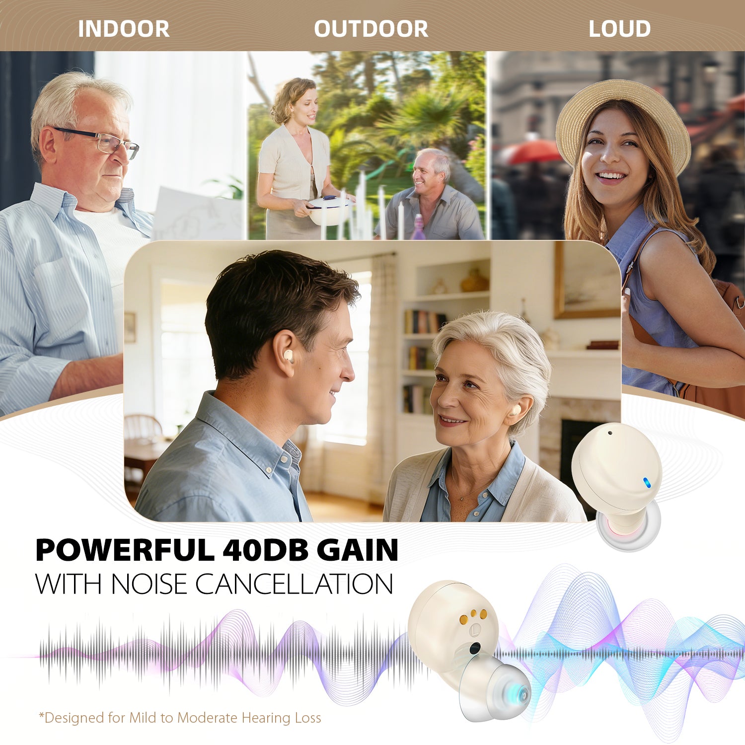 Hearing Aids for Seniors Rechargeable, ABLEGRID OTC Hearing Aids, 16-Channels Nano Hearing Aids with Smart App Adjustable Frequency, Noise Cancellation, 3 Modes, Volume Control, White