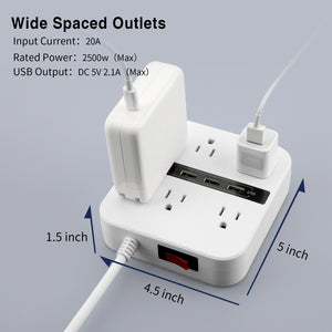 Surge Protector Power Strip - 6 Widely Outlets and 4 USB Ports(1 USB C), Ablegrid Outlet Extender with 6.6ft White Flat Extension Cord for Travel, Cruise Ship and Dorm Room Essentials UL Listed