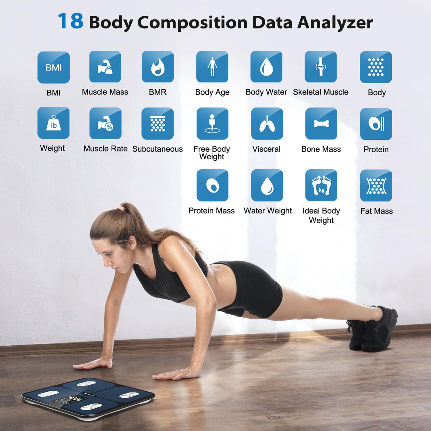 ABLEGRID Smart Digital Bathroom Body Fat Scale for Body Weight, Body Weight Scale with Large Display, Accurate BMI Muscle Mass Composition Analyzer, Weighing Machine for People with Fitness App, 400lb