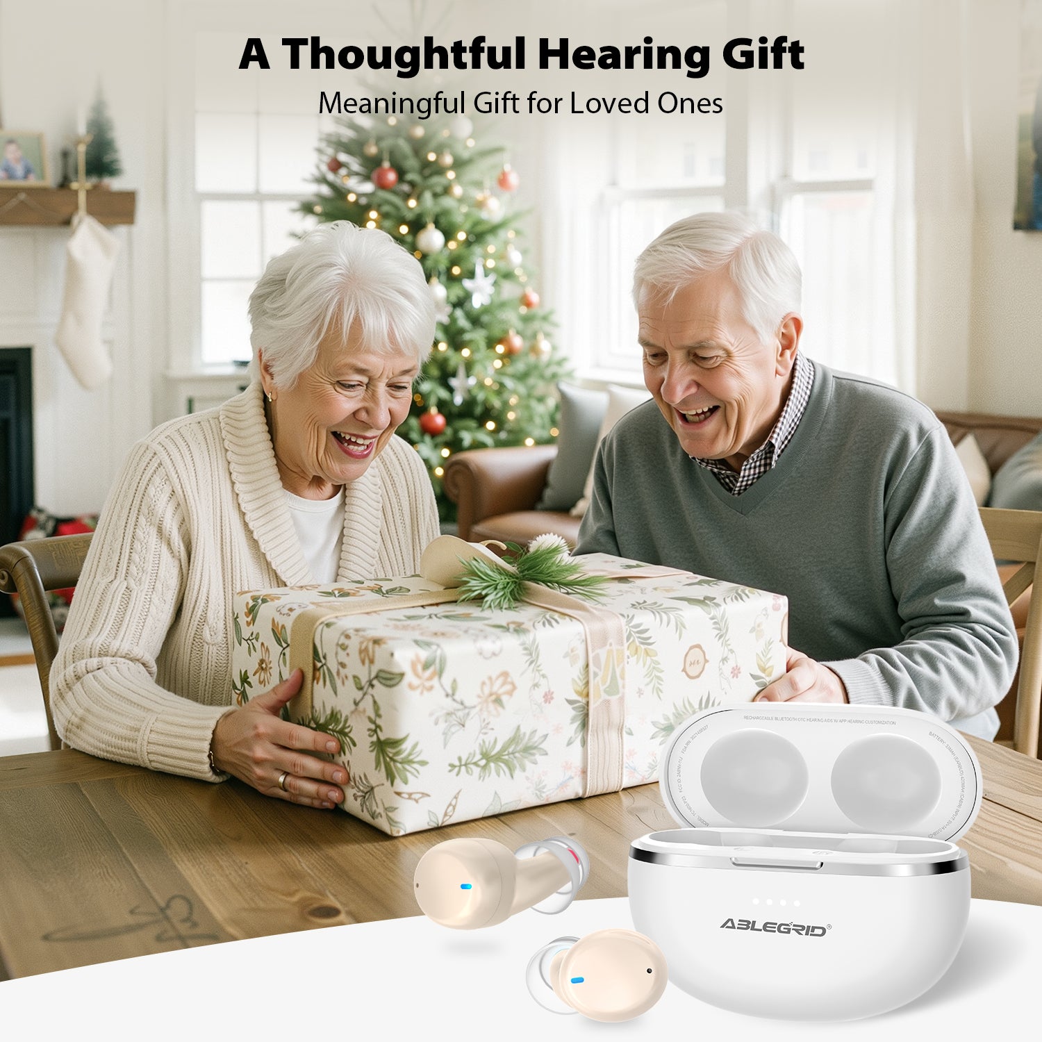 Hearing Aids for Seniors Rechargeable, ABLEGRID OTC Hearing Aids, 16-Channels Nano Hearing Aids with Smart App Adjustable Frequency, Noise Cancellation, 3 Modes, Volume Control, White