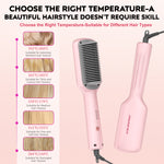 ABLEGRID Hair Straightener Brush for Women and Girls for Professional Salon, Portable Hair Straightener Comb for Travel, 20s Fast Heating & 5 Temp Settings & Anti-Scald, Dual Voltage, Pink