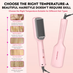 ABLEGRID Hair Straightener Brush for Women and Girls for Professional Salon, Portable Hair Straightener Comb for Travel, 20s Fast Heating & 5 Temp Settings & Anti-Scald, Dual Voltage, Pink