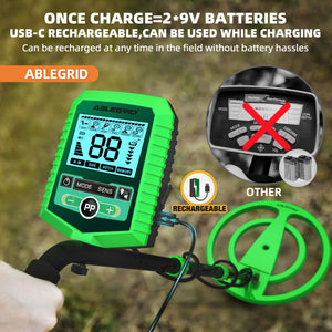 ABLEGRID Rechargeable Metal Detector for Adults and Kids, Professional Gold and Silver Detector with LCD Display, High Accuracy Waterproof Pinpoint 5 Modes, 10" Coil Lightweight Metales Detectors