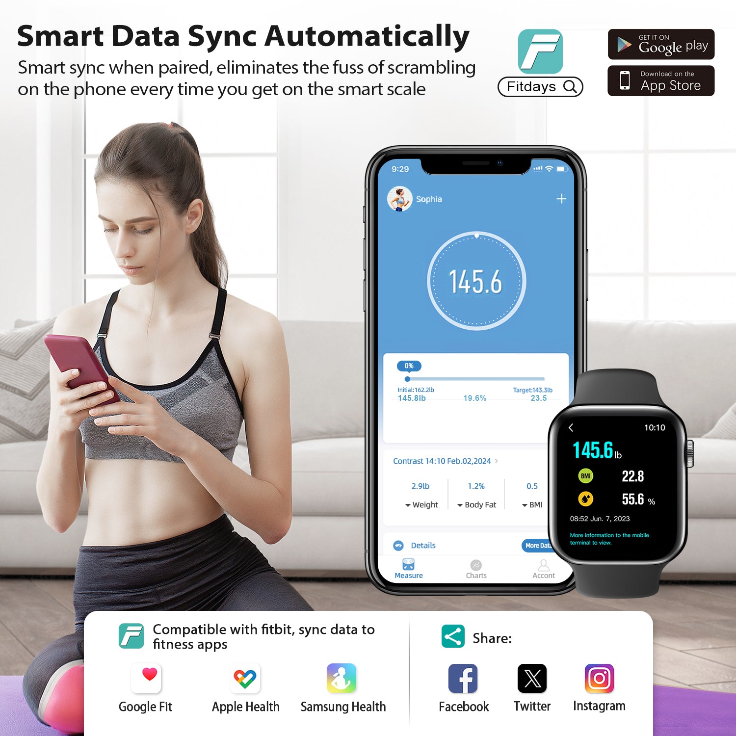 ABLEGRID Digital Smart Scale for Body Weight, Accurate Bathroom Scale with Large Display, Body Composition Scale with BMI Body Fat Muscle Mass, Weight Machine for People with Fitness App, 400lb