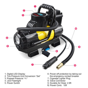 Compresor de aire portátil Ablegrid de 12 V CC y 150 PSI para neumáticos de coche, bomba de inflado con apagado automático y pantalla digital LED, con bolsa de transporte para ataduras de coche, pelotas, colchones inflables, globos y más.
