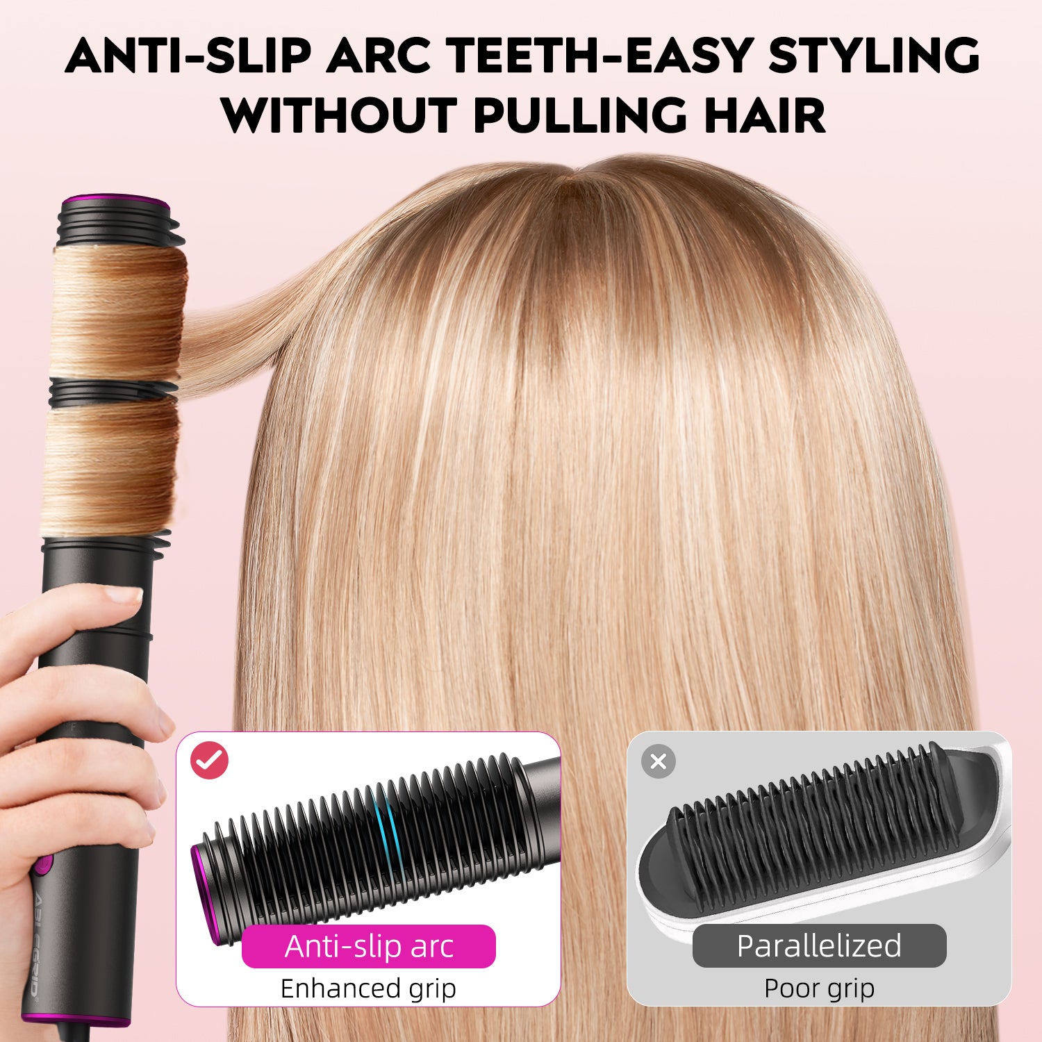 ABLEGRID ストレートヘアアイロン &amp; カールブラシ、コードレスストレートヘアアイロン ポータブル ホットコーム 旅行用、マイナスイオンストレートアイロン、2モデル 5温度設定 &amp; 火傷防止、充電式、ダークグレー