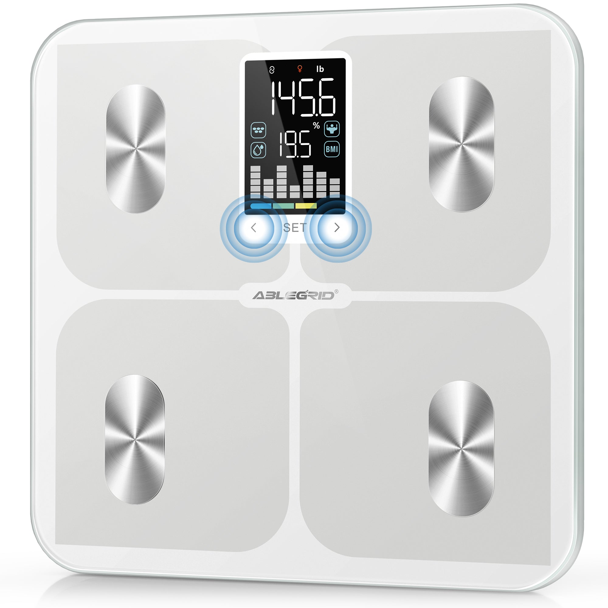 ABLEGRID Digital Smart Scale for Body Weight, Accurate Bathroom Scale with Large Display, Body Composition Scale with BMI Body Fat Muscle Mass, Weight Machine for People with Fitness App, 400lb
