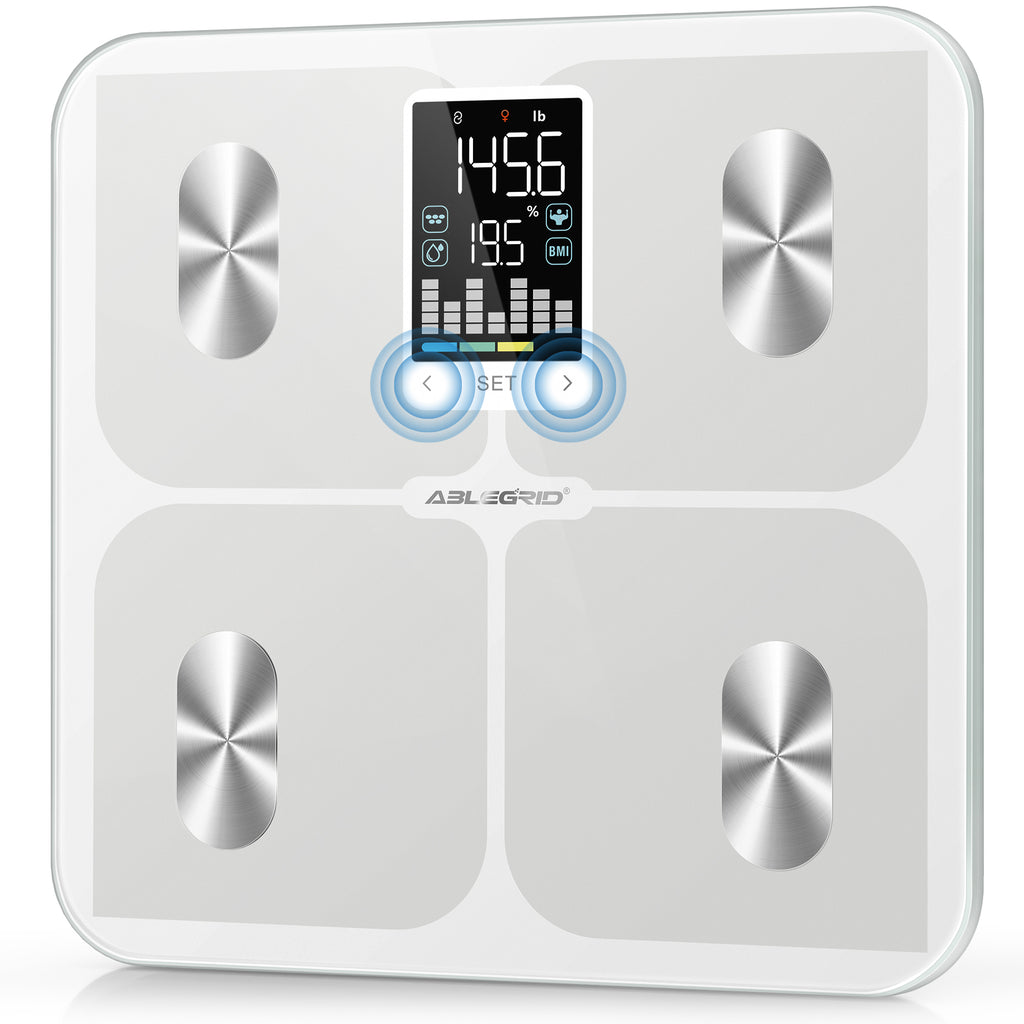 ABLEGRID Digital Smart Scale for Body Weight, Accurate Bathroom Scale with Large Display, Body Composition Scale with BMI Body Fat Muscle Mass, Weight Machine for People with Fitness App, 400lb