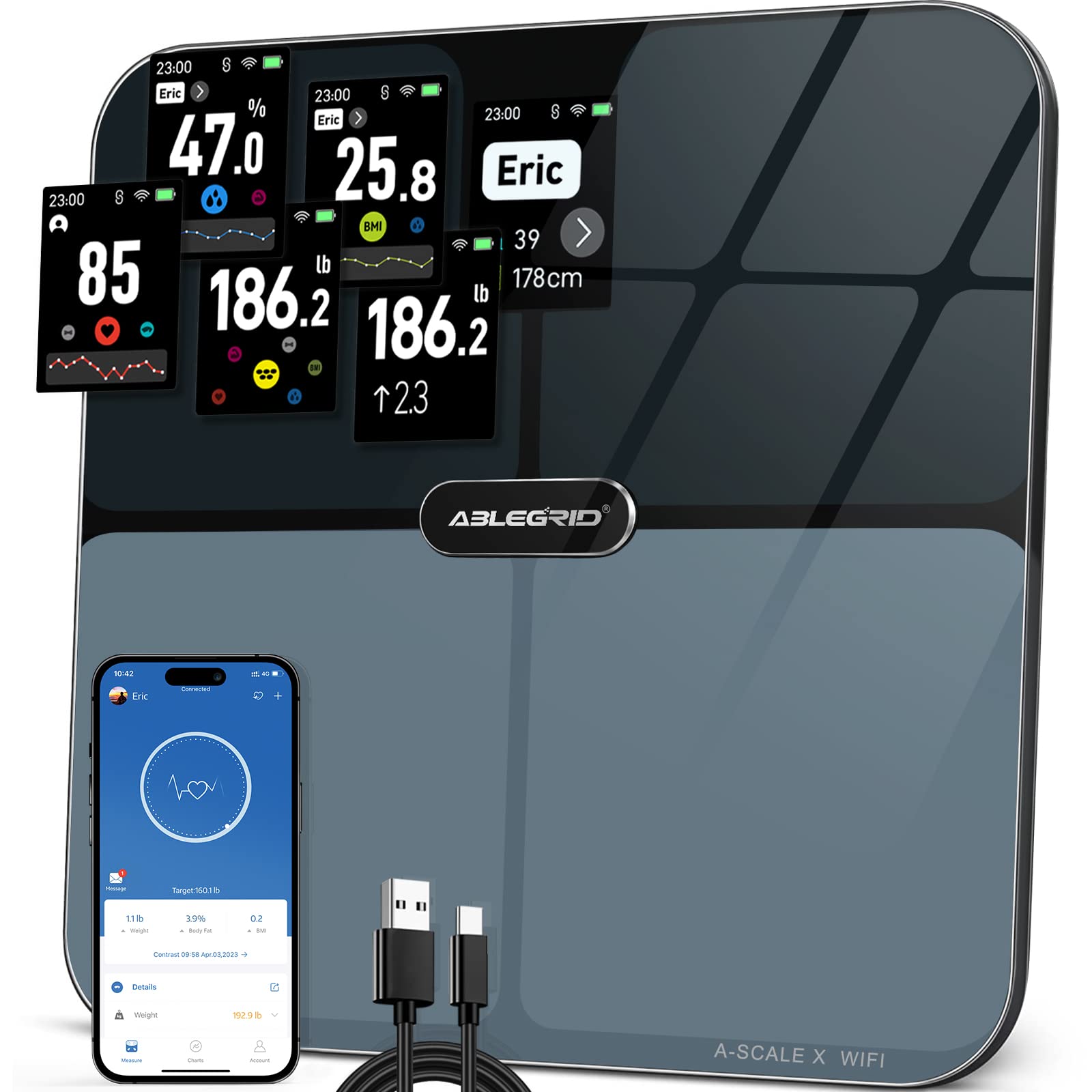 ABLEGRID Body Fat Scale, Smart WiFi Digital Bathroom Scale for