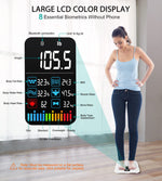 Báscula de grasa corporal ABLEGRID, báscula digital inteligente para baño, para medir peso y grasa corporal, pantalla LCD grande, recargable, con 16 indicadores de composición corporal (IMC, frecuencia cardíaca, modo bebé), 181 kg (400 lb), color blanco