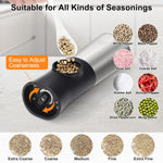 Molinillo eléctrico de sal y pimienta por gravedad, ABLEGRID, molinillo automático de pimienta, molinillo de grano grueso, recargable, ajustable, recargable por USB con luz LED (paquete de 2)