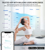 Báscula de baño digital inteligente ABLEGRID para peso y grasa corporal, pantalla LCD grande, recargable, con 16 indicadores de composición corporal (IMC, frecuencia cardíaca y modo bebé), 181 kg (400 lb), color negro