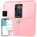 Smart Digital Bathroom Scale for Body Weight and Fat, ABLEGRID Large LCD Display Body Fat Scale, Rechargeable Weight Scale with 16 Body Composition Metrics BMI, Heart Rate, Baby Mode, 400lb, Pink