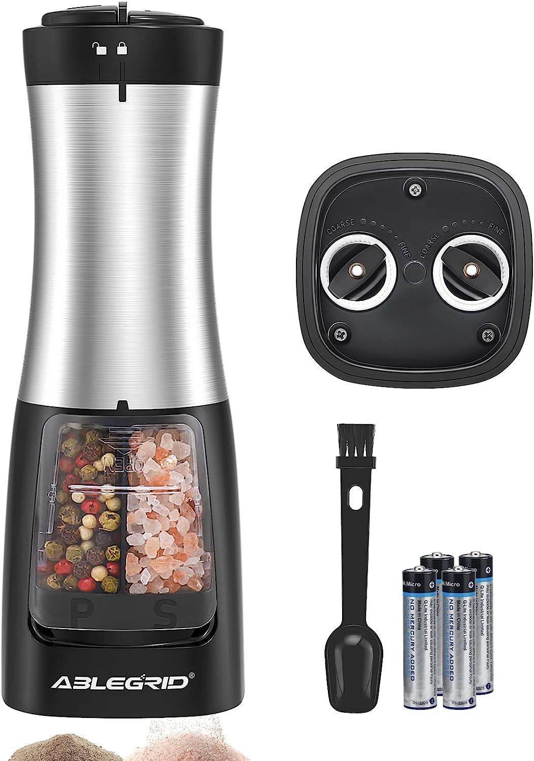 Kitchen Electric Salt and Pepper Grinder Set , Automatic Pepper Mill AAA  Battery