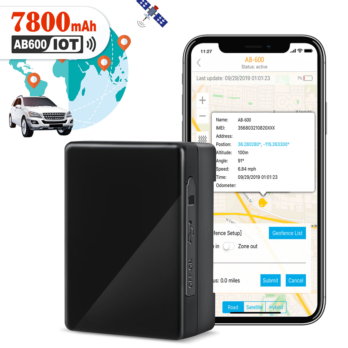 Ablegrid® AB Series GPS Tracker for Vehicles, Real-time GPS Tracking Device Small Hidden GPS Locator for Vehicle, Car, Personal w/ Global SIM Card