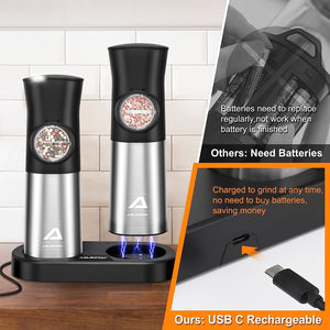 Rechargeable Automatic Salt And Pepper Grinder Set With Safety