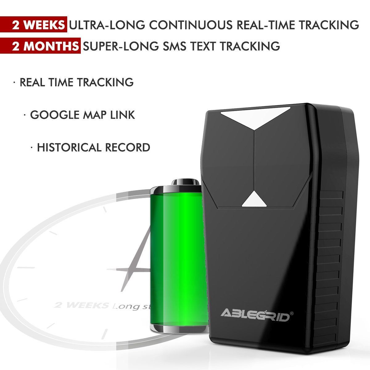 Ablegrid® GT Series GT-001 Rastreador espía GPS GSM GPRS 2G de banda cuádruple en tiempo real para vehículos, bicicletas, motocicletas, automóviles, niños, mascotas, ancianos, amigos, propiedades