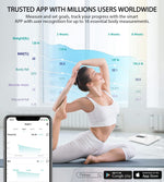 Báscula de grasa corporal, báscula de baño digital inteligente ABLEGRID para peso corporal, pantalla LCD grande, 16 indicadores de composición corporal (IMC, peso en agua, frecuencia cardíaca, modo bebé), 181 kg (400 lb), recargable, color blanco