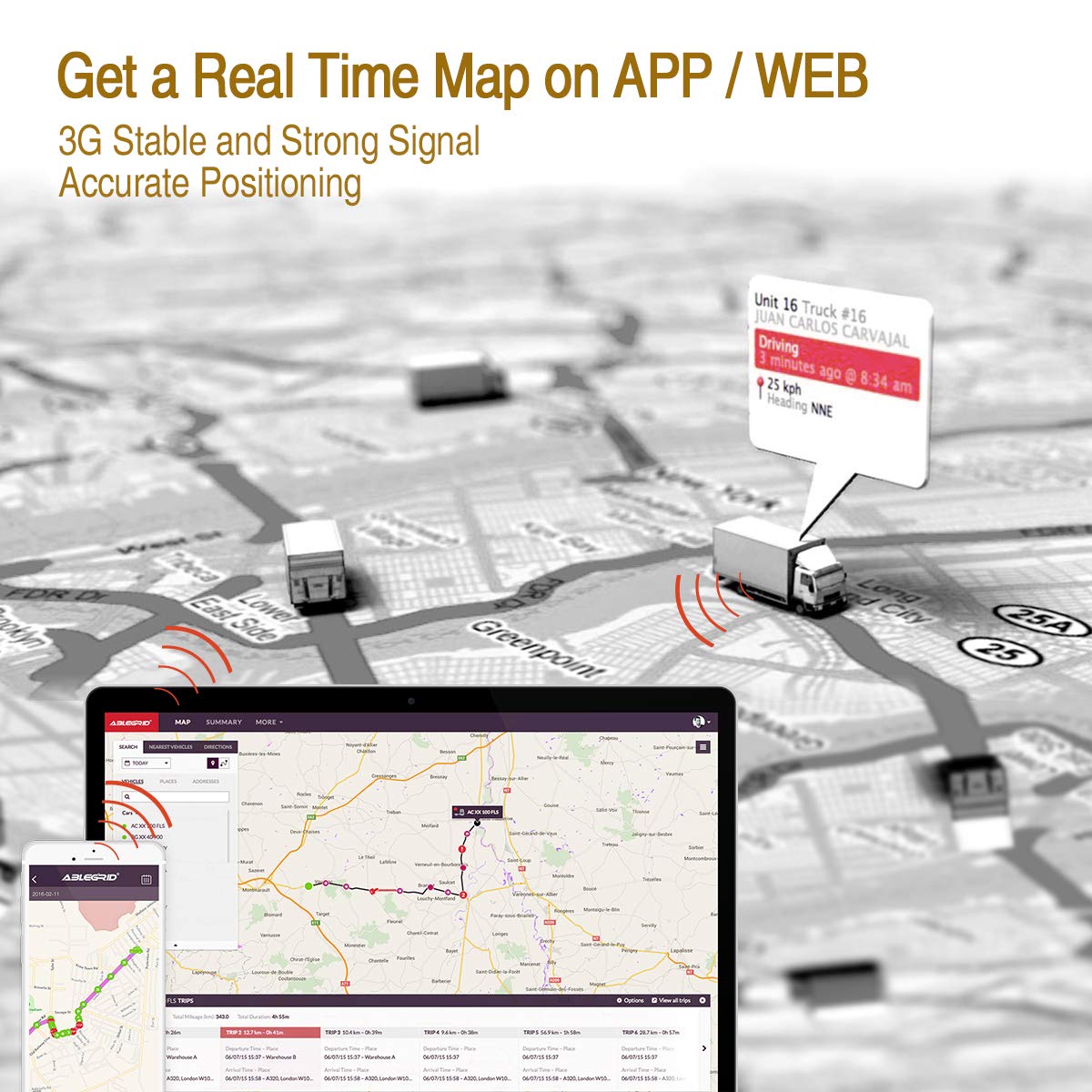 Dispositivo de rastreo GPS Ablegrid® 3G en tiempo real para vehículos. Localizador GPS personal pequeño con imán para niños y personas mayores.