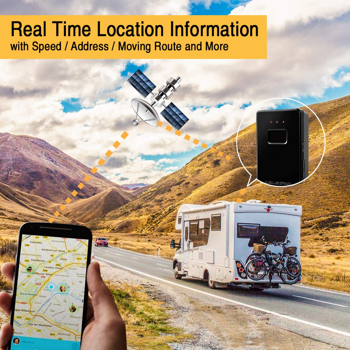 Dispositivo de rastreo GPS Ablegrid® 3G en tiempo real para vehículos. Localizador GPS personal pequeño con imán para niños y personas mayores.