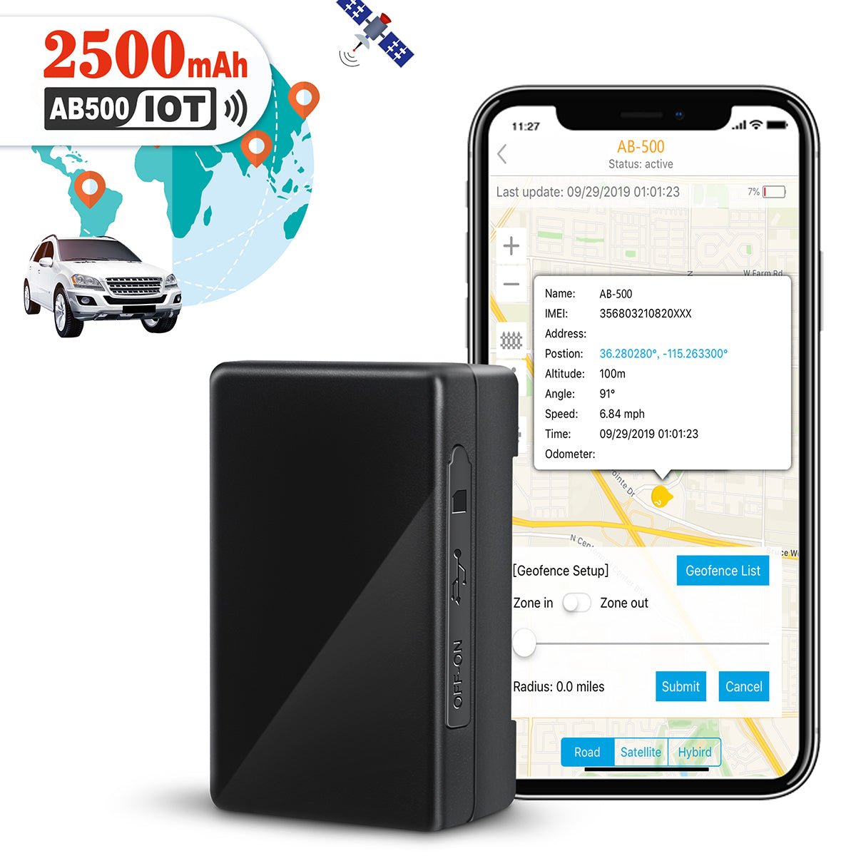Ablegrid® AB Series GPS Tracker for Vehicles, Real-time GPS Tracking Device Small Hidden GPS Locator for Vehicle, Car, Personal w/ Global SIM Card