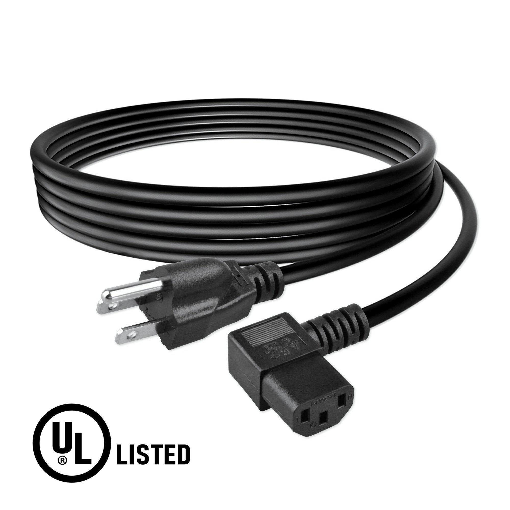 AbleGrid 6ft UL Listed 90 Degree Universal 3 Prong AC Power Cable 18AWG Computer Printer Monitor TV
