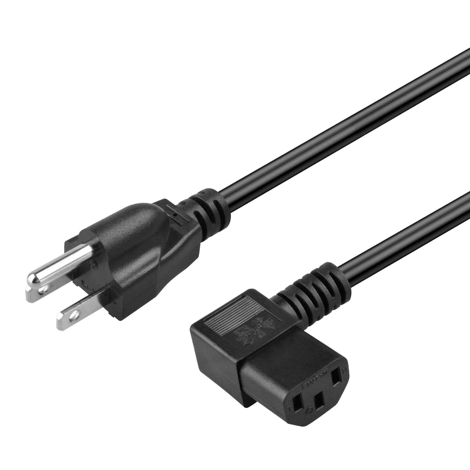 AbleGrid 6ft UL Listed 90 Degree Universal 3 Prong AC Power Cable 18AWG Computer Printer Monitor TV