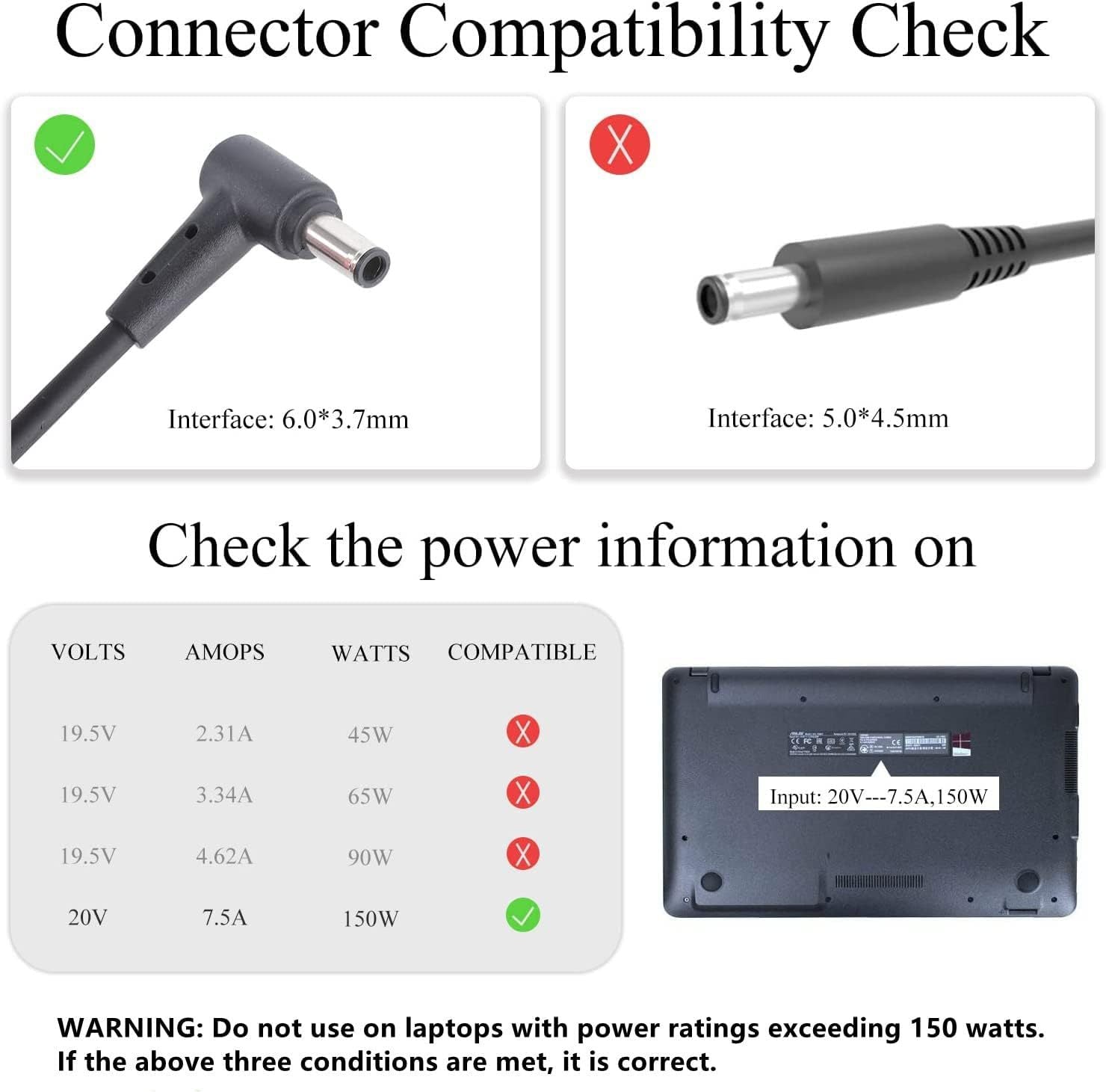 AbleGrid 150W 20V 7.5A AC Adapter Charger Compatible with ASUS TUF Gaming FX505DT-AL095T Power Cord