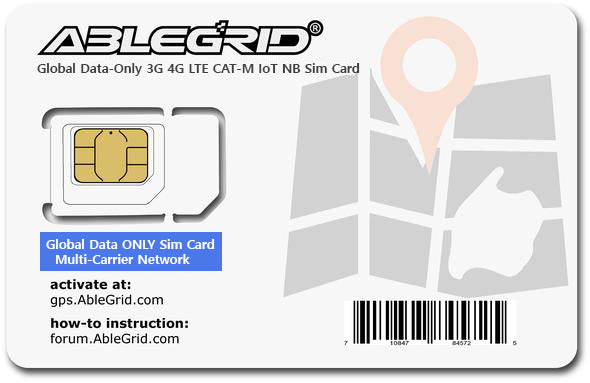 [NEW, DATA ONLY] Ablegrid®  Global Sim Card, Multi-Carriers, for Any 3G 4G LTE, IoT-NB Cat-M LTE-M GPS Tracker and IoT devices