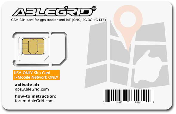 [NO VOICE]Ablegrid® Sim Card GSM, USA ONLY,  2G 3G 4G LTE for any GSM GPS Tracker and IoT devices