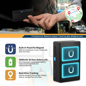 ABLEGRID GPS Tracker for Tracking Vehicles Car 30 Days Battery AT&T Certified Tracking Device